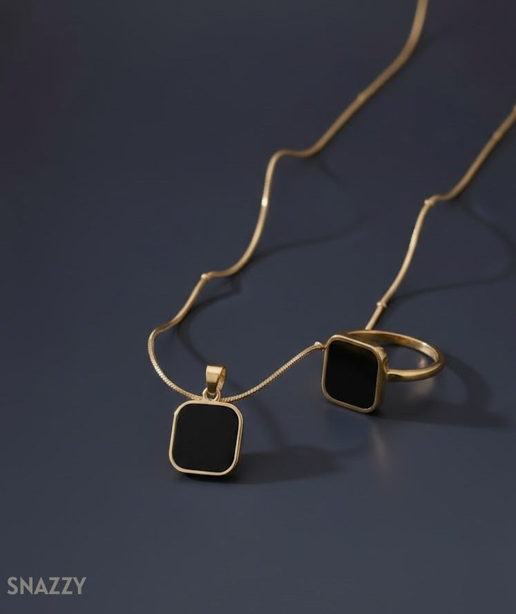 Snazzy Classic Frame Duo Set Ring+Chain S6