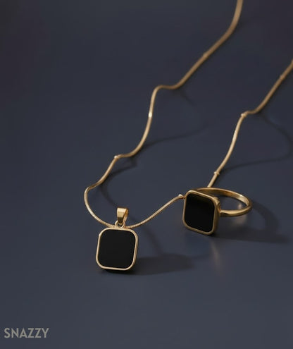 Snazzy Classic Frame Duo Set Ring+Chain S6