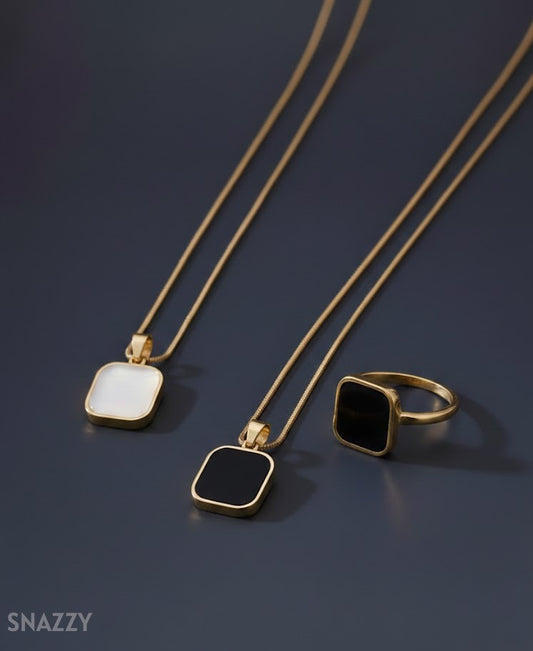 Snazzy Classic Frame Duo Set Ring+Chain S6